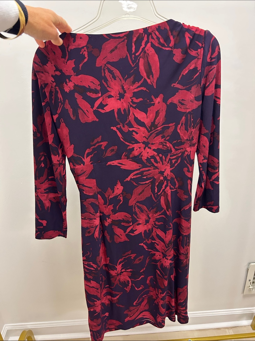 Lauren Ralph Lauren Navy and Red Floral Wrap-Style Long Sleeve Dress image 3